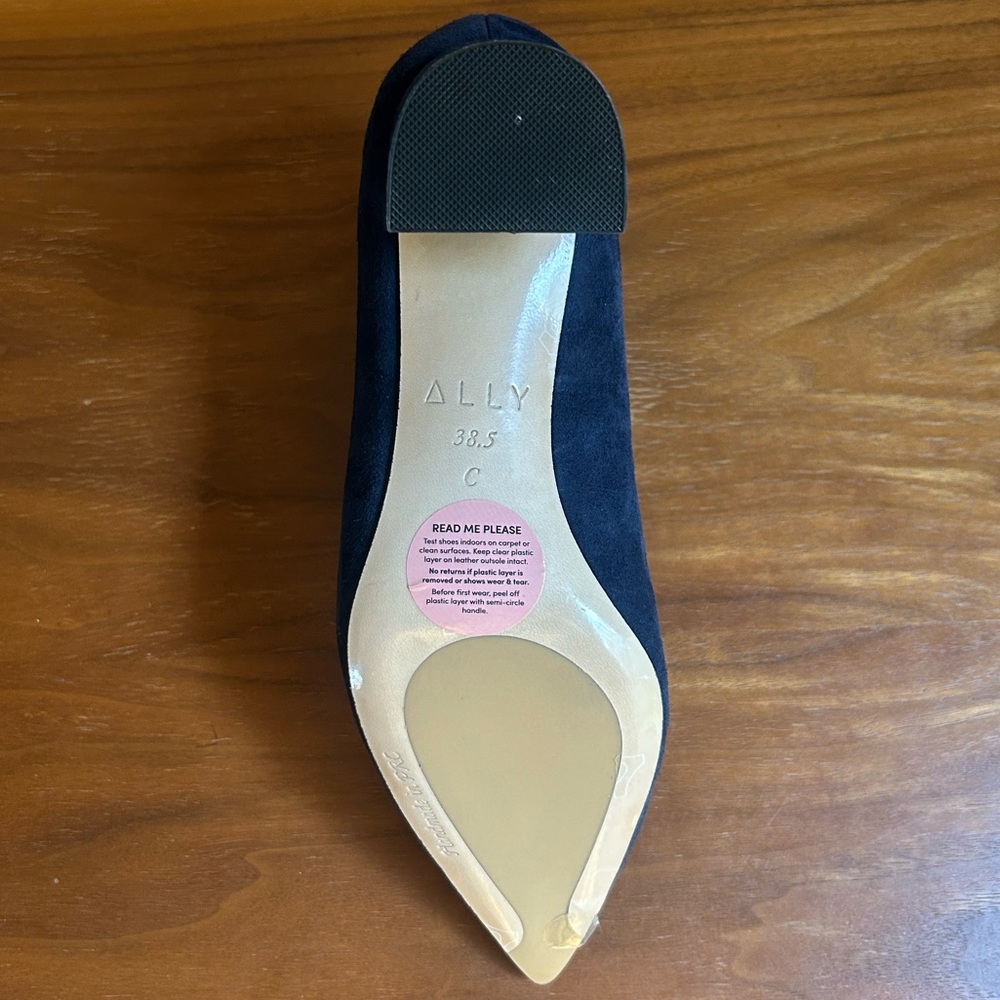 NWOT Ally Shoes Noble Suede Lower Block Heel | women’s size: 38.5 C | navy - Picture 11 of 15